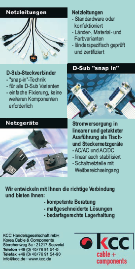 Netzleitungen, D-Sub "snap in", Netzger&auml;te