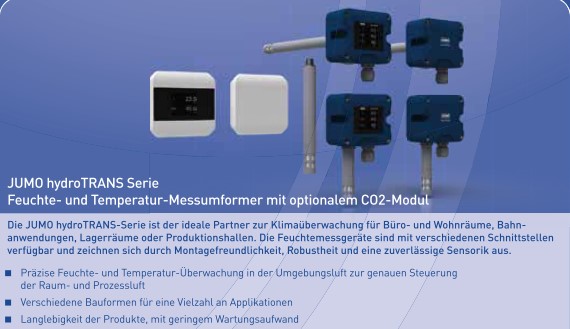 JUMO hydroTRANS Serie Feuchte- und Temperatur-Messumformer mit optionalem CO2-Modul