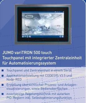 JUMO variTRON 500 touch Touchpanel mit integrierter Zentraleinheit für Automatisierungssystem